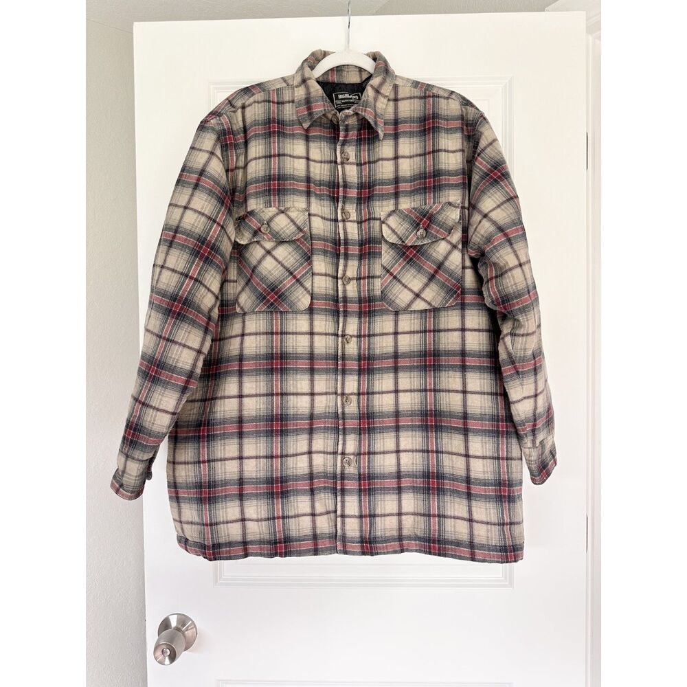Highland Outfitters Flannel Shirt Jacket Mens L Plaid Quilted Lined Shacket